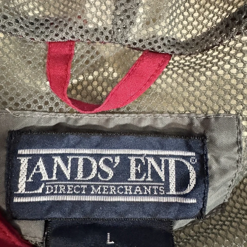 Lands' End Gore-Tex Squall Rain Coat Men's L Hood Jacket Zipper‎ Vintage Red